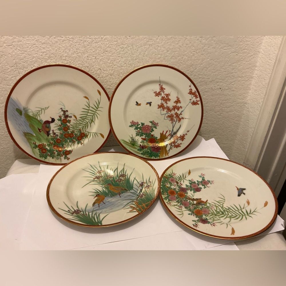 4 SOKO Floral Dinner Plates with Red and Green Accents hand painted G26
